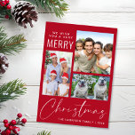 Cartes Pour Fêtes Annuelles Très Joyeux 3 Photo Rouge Noël<br><div class="desc">Carte de voeux moderne rouge avec un collage photo de 3 images et "We Wish You A Very Joyeux Noël" dans un mélange de typographie blanche simple et d'un élégant script blanc. Ajoutez votre nom et l'année.</div>