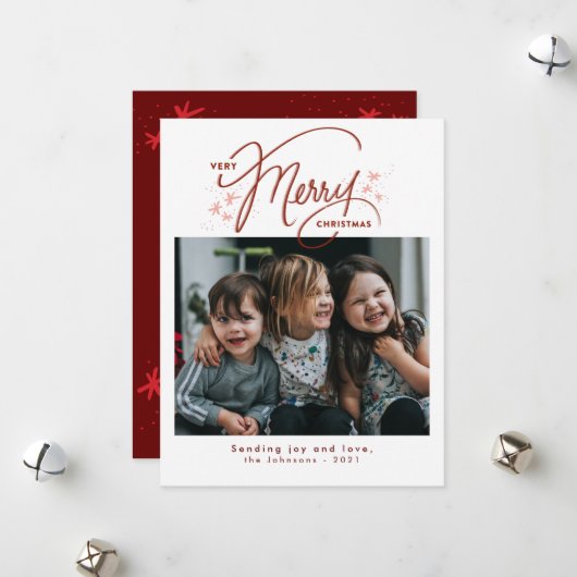 Cartes Pour Fêtes Annuelles Très Joyeux Noël blanc moderne (Devant/Arrière en situation)