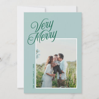 Cartes Pour Fêtes Annuelles Très Joyeux Noël Élégant Script Une Photo Menthe