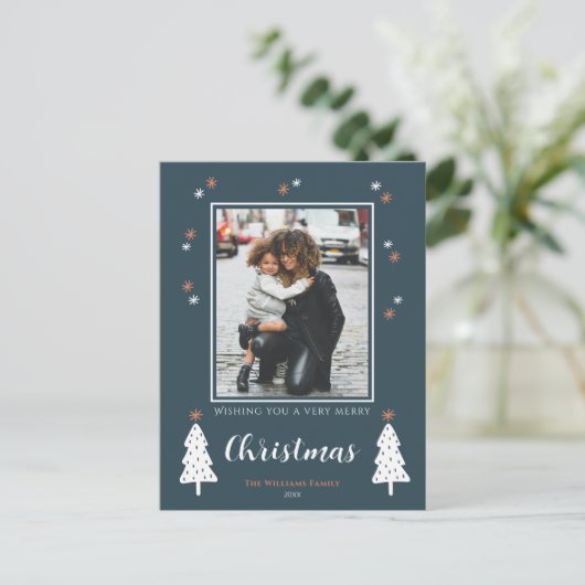 Cartes Pour Fêtes Annuelles Très Joyeux Noël moderne Doodle Trees Photo (Debout devant)