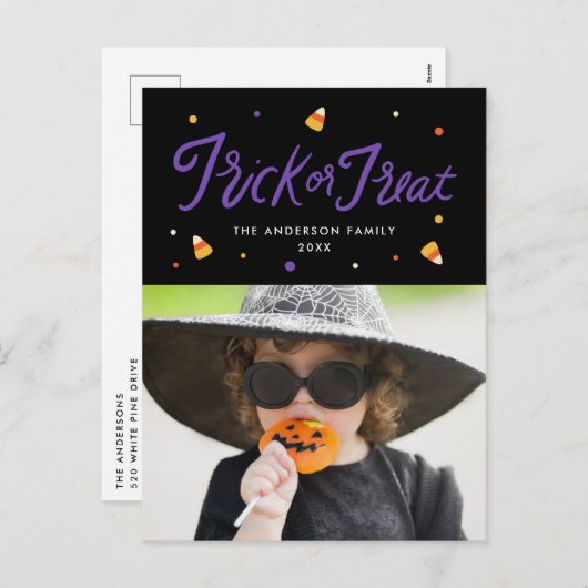 Cartes Pour Fêtes Annuelles Tricoter ou traiter la photo d'Halloween (Devant / Derrière)