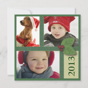 Cartes Pour Fêtes Annuelles Trio de photo de Noël dans la salutation verte de