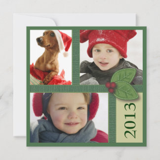 Cartes Pour Fêtes Annuelles Trio de photo de Noël dans la salutation verte de