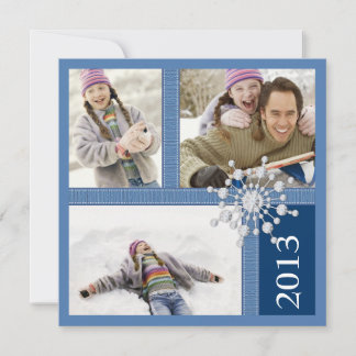 Cartes Pour Fêtes Annuelles Trio photo de Noël dans Blue Snowflake Salutation