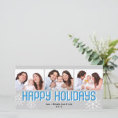 Cartes Pour Fêtes Annuelles Triptyque de vacances moderne bleu gris joyeuses f (Debout devant)