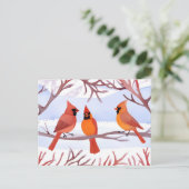 Cartes Pour Fêtes Annuelles Trois cardinaux rouges dans les branches de neige (Debout devant)