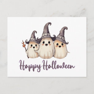 Cartes Pour Fêtes Annuelles Trois chapeaux de sorcière fantômes blancs Joyeux