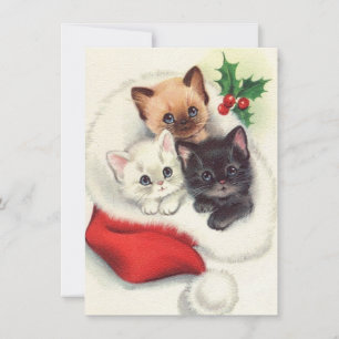 Cartes Pour Fêtes Annuelles Trois Chatons Vintages De Noël En Attente