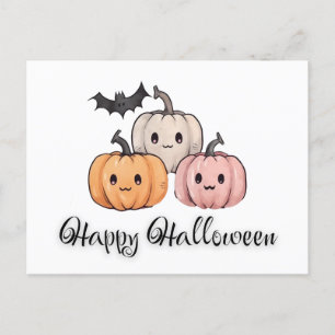 Cartes Pour Fêtes Annuelles Trois Citrouilles et Bat Cute Happy Halloween