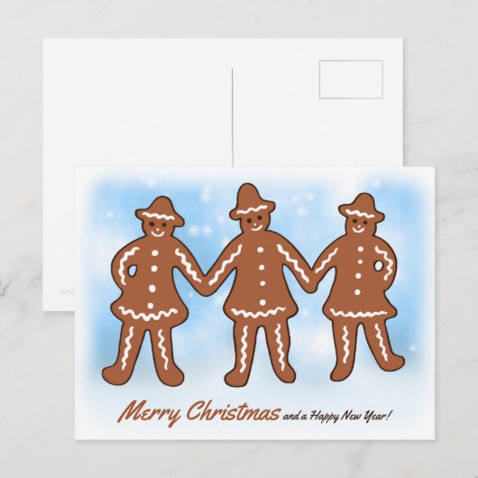 Cartes Pour Fêtes Annuelles Trois hommes en pain d'épice CC0206 Noël (Devant / Derrière)