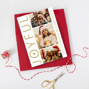 Cartes Pour Fêtes Annuelles Trois Joyeux Photo Blanc et Or Antique