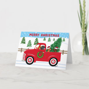 Cartes Pour Fêtes Annuelles Trois Labradors Camion Rouge Noël