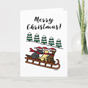 Cartes Pour Fêtes Annuelles Trois Labradors en traîneau glissant Joyeux Noël