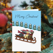 Cartes Pour Fêtes Annuelles Trois Labradors en traîneau glissant sur la neige