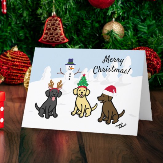Cartes Pour Fêtes Annuelles Trois Labradors et Noël Snowman