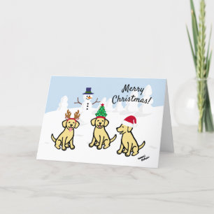 Cartes Pour Fêtes Annuelles Trois Labradors Jaunes et Noël des Snowman