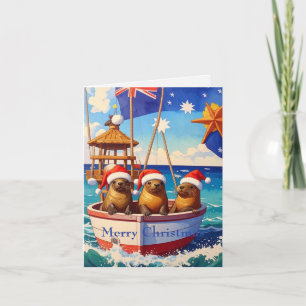 Cartes Pour Fêtes Annuelles Trois phoques avec des chapeaux de Père Noël Joyeu