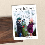 Cartes Pour Fêtes Annuelles Trois photo Vertical de la typographie noire Happy<br><div class="desc">Cette carte de vacances simple et moderne double face dispose d'un modèle pour trois photos verticales plus texte entièrement modifiable pour vous permettre de choisir votre salutation préférée.</div>