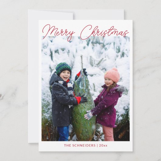 Cartes Pour Fêtes Annuelles Trois photo Vertical Red Script Joyeux Noël (Devant)