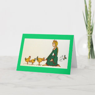 Cartes Pour Fêtes Annuelles Trois poules françaises (robe verte)