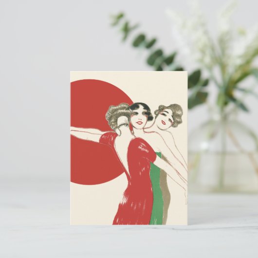 Cartes Pour Fêtes Annuelles TROIS ROSES, Art Déco Dames : VACANCES DE NOËL (Debout devant)
