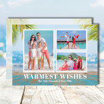 Cartes Pour Fêtes Annuelles Tropical Beach Christmas Photo<br><div class="desc">Share your favorite beach vacation or warm weather photos with this fun tropical beach sand,  water and palm trees Christmas holiday card with your message in chic white lettering. Select Matte for heaviest paper and high definition for best print quality.</div>
