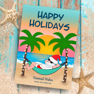 Cartes Pour Fêtes Annuelles Tropical Beach Père Noël Hammock Noël