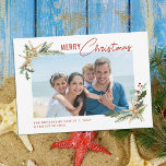 Cartes Pour Fêtes Annuelles Tropical Beach Starfish Noël Photo<br><div class="desc">Cette carte de Noël de plage tropicale à thème côtier présente un modèle photo encadré dans 2 coins avec des étoiles de mer décorées de feuilles saints,  de baies et de sprigs de pin,  avec un script d'écriture moderne pour le salut.</div>