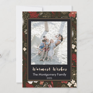 Cartes Pour Fêtes Annuelles Tropical Christmas Red Hibiscus Palm Warm Wishes