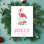 Cartes Pour Fêtes Annuelles Tropical Flamingo Florida Beach Christmas<br><div class="desc">Cute Florida Christmas card featuring pink Christmas flamingo "'Tis the season to be jolly" design. Customized with your short message and names. This Florida beach Christmas card reverses to a pink and white palm tree design.</div>