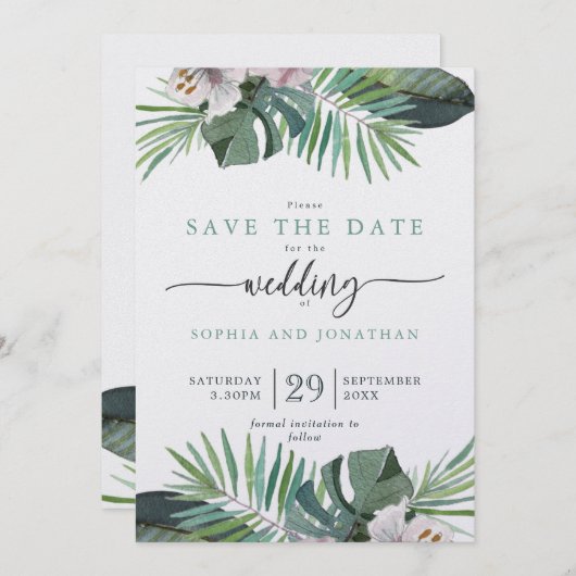 Cartes Pour Fêtes Annuelles Tropical Rustic Summer Enregistrer la date (Devant / Derrière)