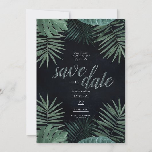 Cartes Pour Fêtes Annuelles Tropical Save the Date, Dark and Moody (Devant)