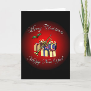 Cartes Pour Fêtes Annuelles Trumpet~ Cadeaux "Joyeux Noël & Bonne Année"