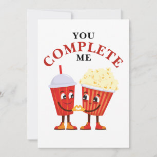 Cartes Pour Fêtes Annuelles Tu me complètes Popcorn Soda jeu de mots Joyeux An
