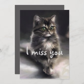 Cartes Pour Fêtes Annuelles Tu me manques le chat gris (Devant / Derrière)