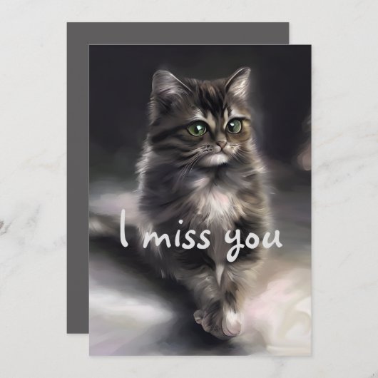 Cartes Pour Fêtes Annuelles Tu me manques le chat gris (Devant / Derrière)