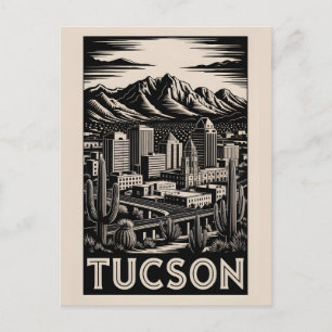 Cartes Pour Fêtes Annuelles Tucson Arizona Skyline Noir et Blanc Gravure sur B
