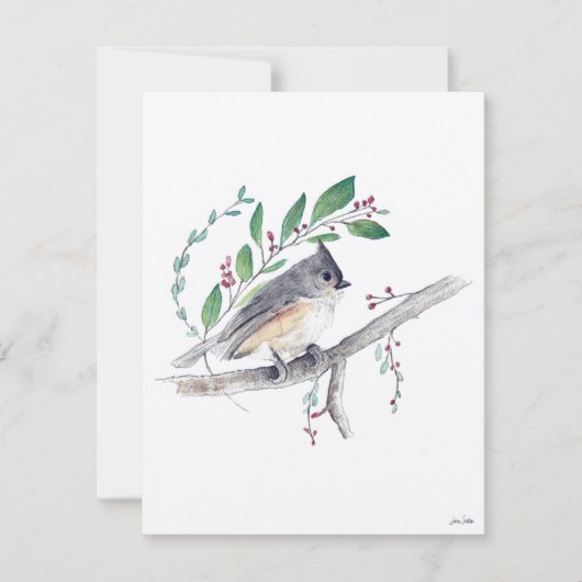 Cartes Pour Fêtes Annuelles Tufé Titmouse Oiseau Art (Devant)