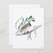 Cartes Pour Fêtes Annuelles Tufé Titmouse Oiseau Art (Devant / Derrière)