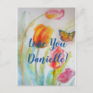 Cartes Pour Fêtes Annuelles Tulipe rose Tulipe Flore Aquarelle PostCard