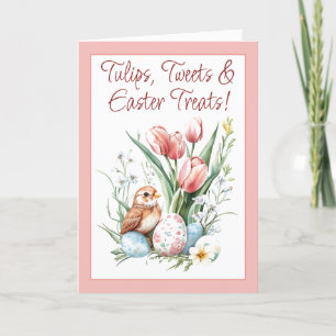 Cartes Pour Fêtes Annuelles Tulipes, Tweets & Traitements de Pâques Plier Rose