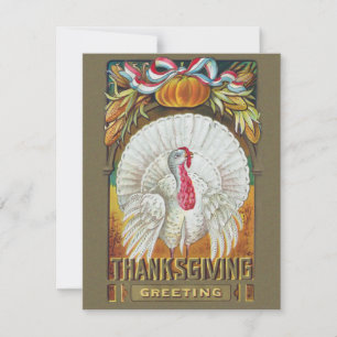 Cartes Pour Fêtes Annuelles Turquie blanche vintage et salutation de Thanksgiv