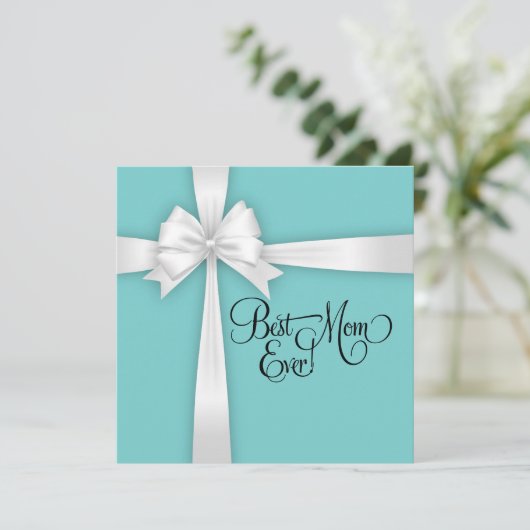 Cartes Pour Fêtes Annuelles Turquoise Bleu Classique Meilleure Maman Ever (Debout devant)