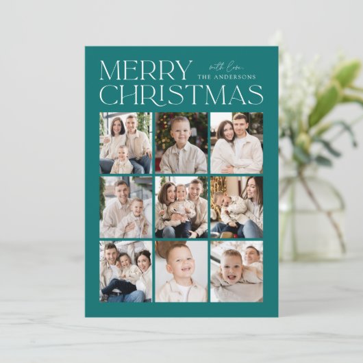 Cartes Pour Fêtes Annuelles Turquoise de Noël moderne 9 Photo Collage (Debout devant)
