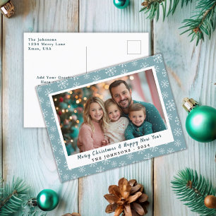 Cartes Pour Fêtes Annuelles Turquoise moderne Blue Green Snowflakes Photo de v