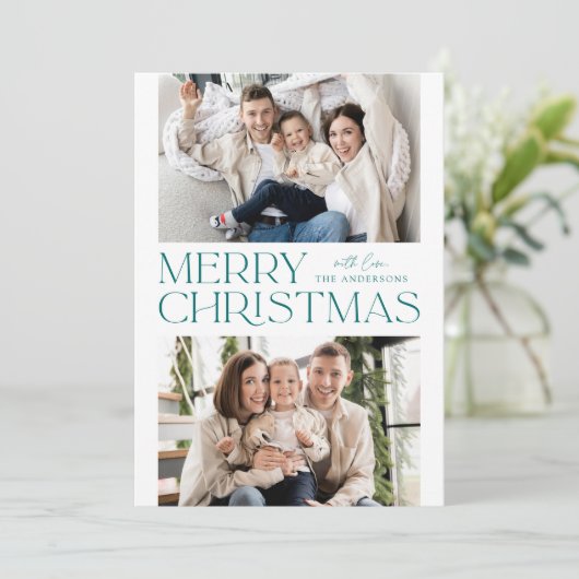 Cartes Pour Fêtes Annuelles Turquoise moderne Joyeux Noël 2 Photo (Debout devant)