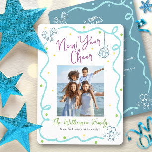 Cartes Pour Fêtes Annuelles Turquoise Sarcelle Nouvelle Année Joie Photo Dessi