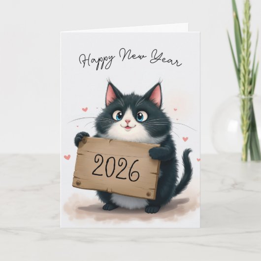 Cartes Pour Fêtes Annuelles Tuxedo Chat Nouvel An 2026 (Devant)