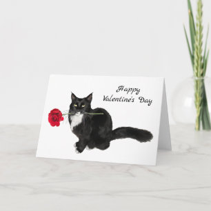 Cartes Pour Fêtes Annuelles Tuxedo Chat Red Rose Valentine's Day Card