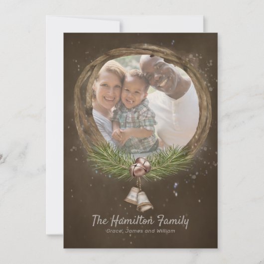 Cartes Pour Fêtes Annuelles Twig Rustique Et Cloches Serrure De Noël (Devant)